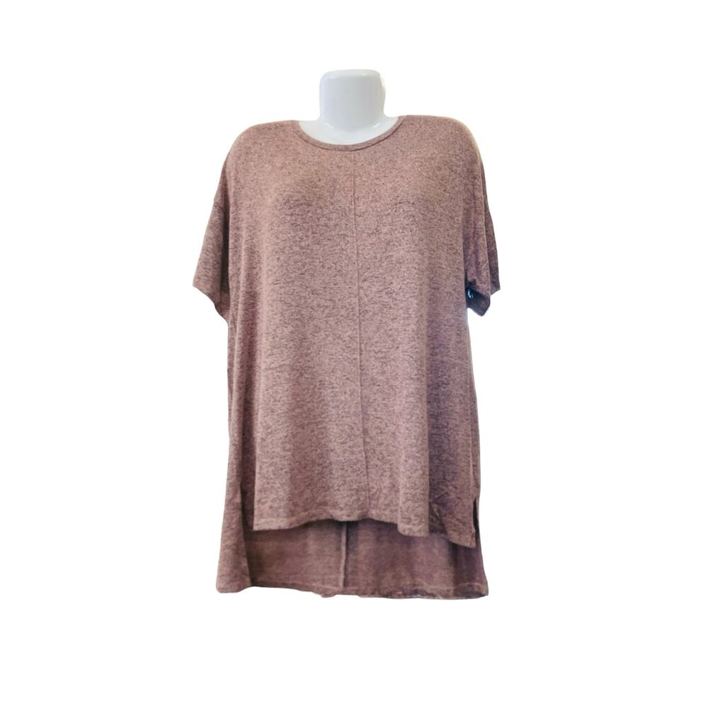 Primark Women's Blush/Gray Supersoft Long Line Short Slv Top | Size L (US10/12)